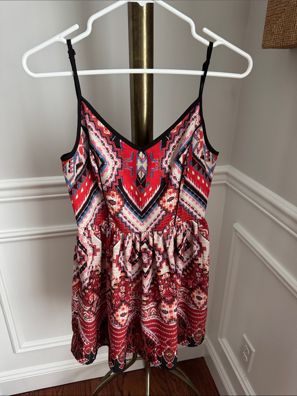Band of Gypsies Red Black Patterned Spaghetti Strap Romper